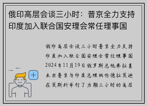 俄印高层会谈三小时：普京全力支持印度加入联合国安理会常任理事国