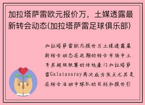 加拉塔萨雷欧元报价万，土媒透露最新转会动态(加拉塔萨雷足球俱乐部)