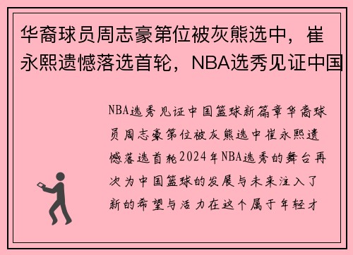 华裔球员周志豪第位被灰熊选中，崔永熙遗憾落选首轮，NBA选秀见证中国篮球新篇章