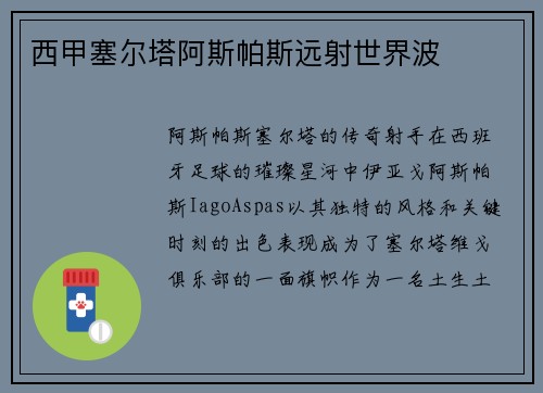西甲塞尔塔阿斯帕斯远射世界波